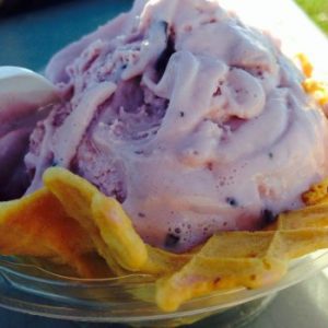 A scoop of delicious huckleberry ice cream